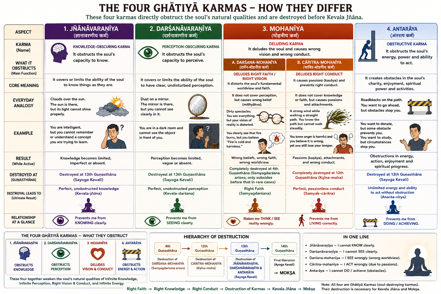 The four ghātiyā karmas compared